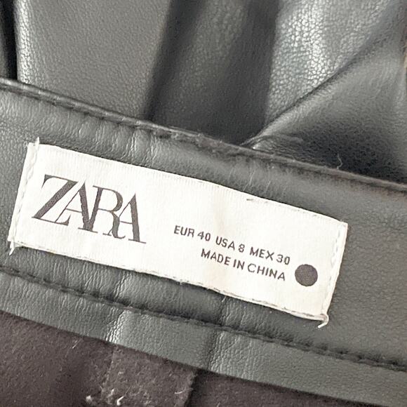 ZARA Faux Leather The Dreed Cropped Flare Pants Black 8 - Picture 8 of 9